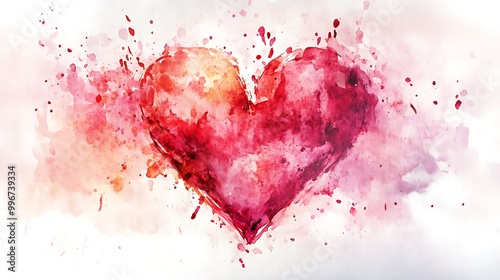 Bold Red Heart Brush Stroke - Expressive Love Art on White Background