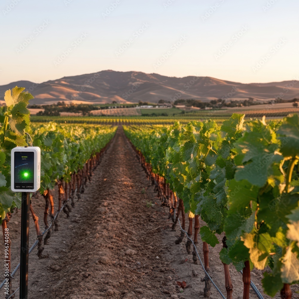Fototapeta premium a vineyard with a green device on the ground