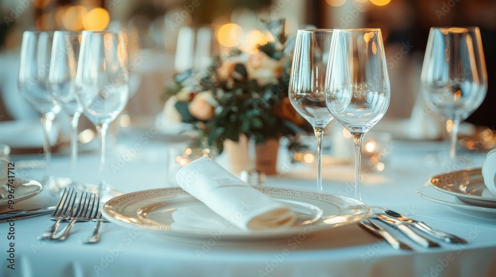 Elegant white and orange flower centerpiece sitting on wedding reception table Elegant white and orange flower centerpiece sitting on wedding reception table