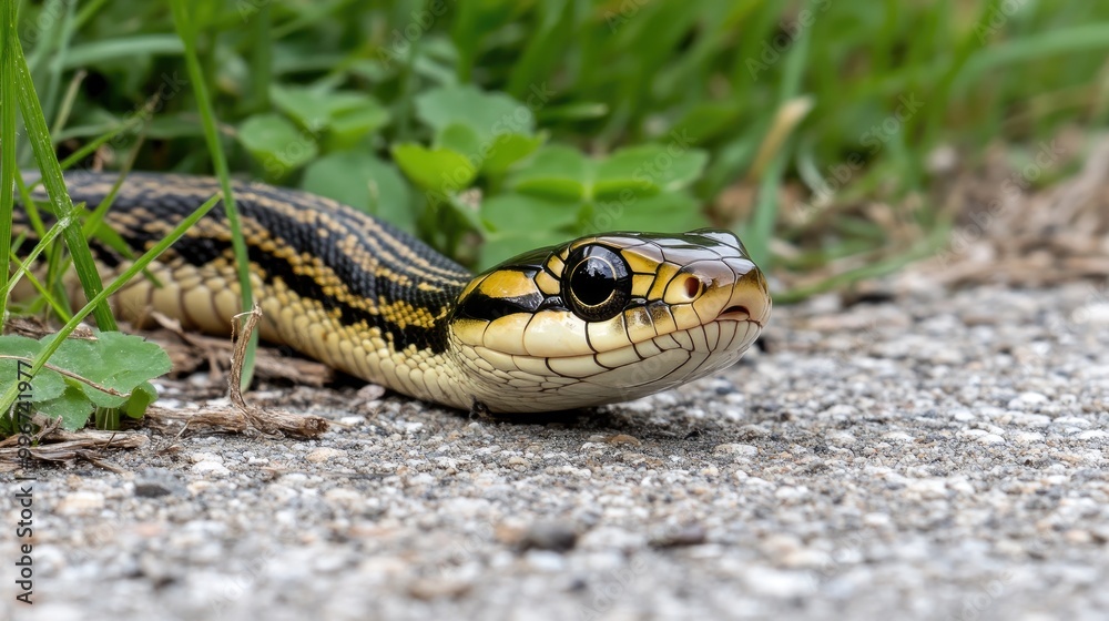 A coiled rattlesnake rests on sandy terrain, exhibiting its readiness to strike. The snake's intricate patterns are visible, capturing attention against the stark background
