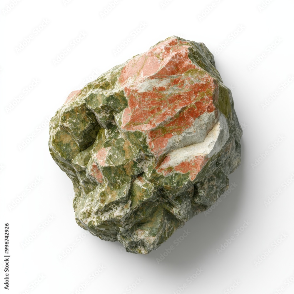 Speckled Green and Pink Unakite on White Surface Speckled Green and Pink Unakite on White Surface
