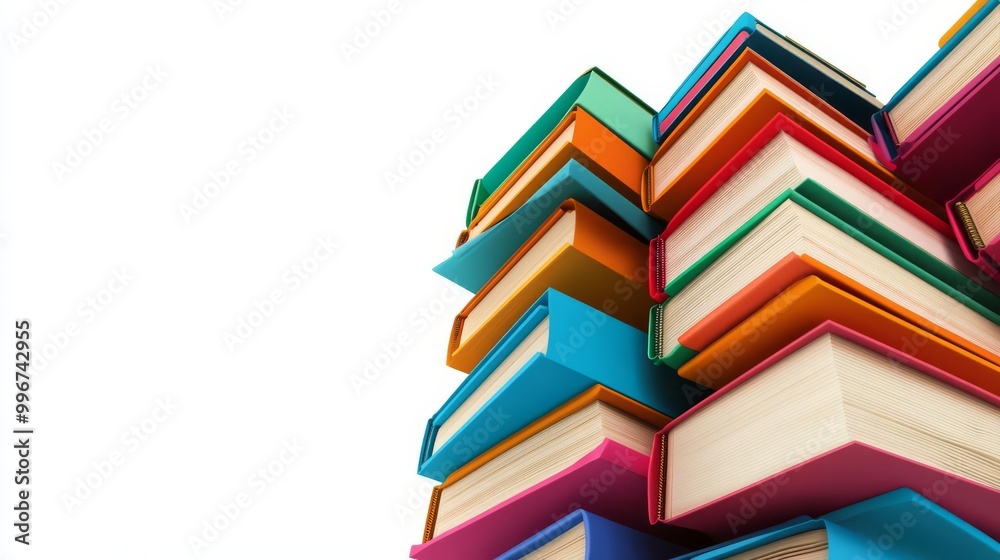 Stack of colorful books on a white background. Perfect for education, library, reading, and literature-themed projects. Stack of colorful books on a white background. Perfect for education, library, reading, and literature-themed projects.