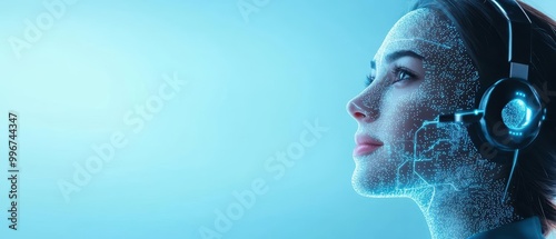 Call center employee supported by AI technology, representing the balance between human service and automation.