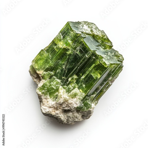 Vesuvianite: Green Calcium Silicate on White Background photo