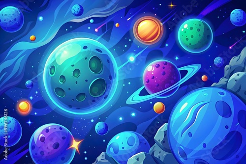 Colorful Planets Cosmic Space Adventure Digital Art Creation