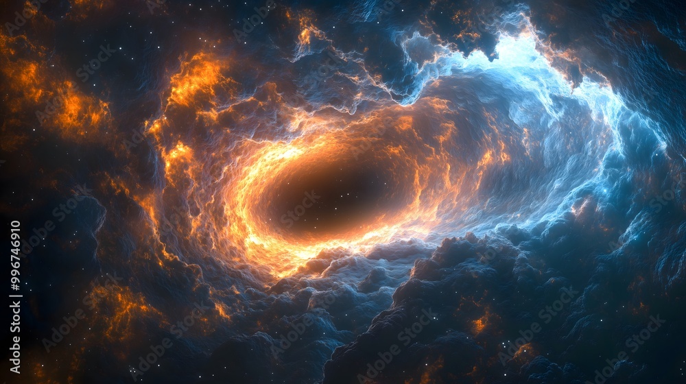 Obraz premium spiral nebula in space with a luminous event horizon and a rotating accretion disk that attracts light and matter