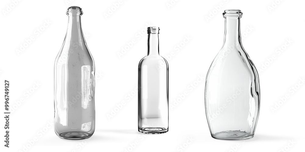 Clear Empty Glass Bottle with Metal Cap on a Transparent Background