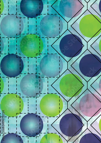 Grunge polkas in Argyle dashed lines pattern