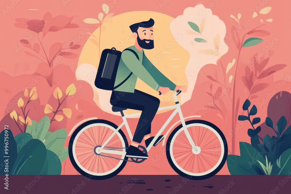 Fotografie a man riding a bike with a backpack