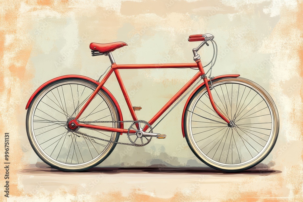 Fototapeta premium a painting of a red bicycle on a beige background