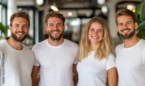 Dynamic Young Team Collaborating in T-Shirts at the Office