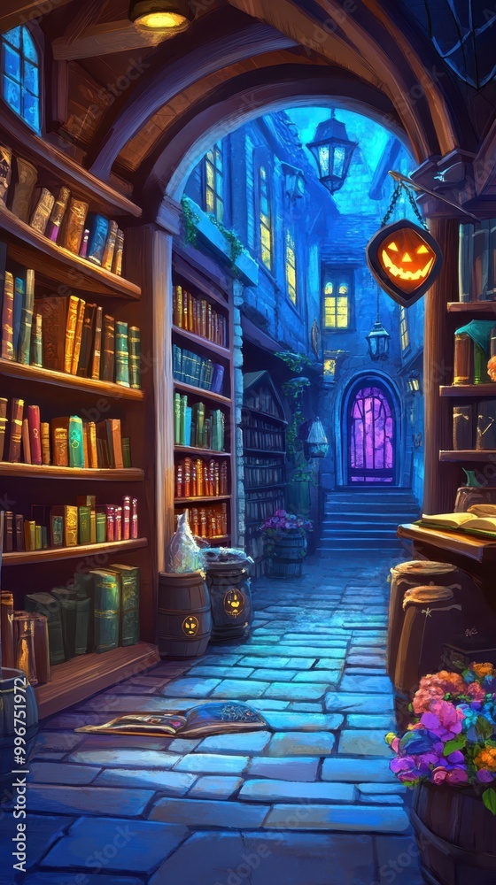 Obraz premium an image of a book store with a door
