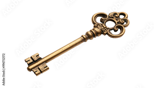 A close-up image of a gold-toned decorative key with intricate detail against a black background.