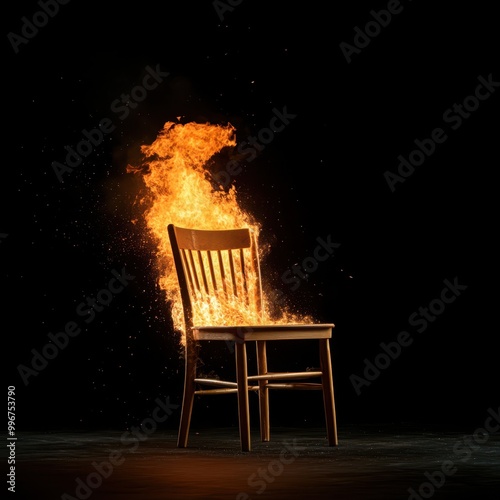 a chair is on fire with flames coming out of it