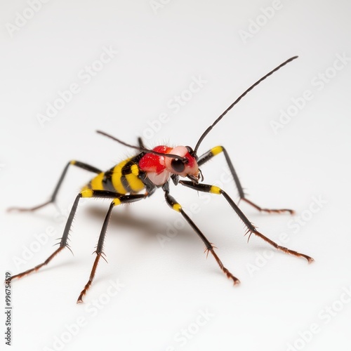 a red and yellow bug with black stripes