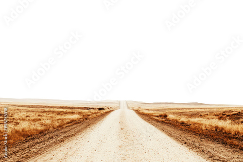 A desolate dirt road vanishing into the horizon under a green sky.