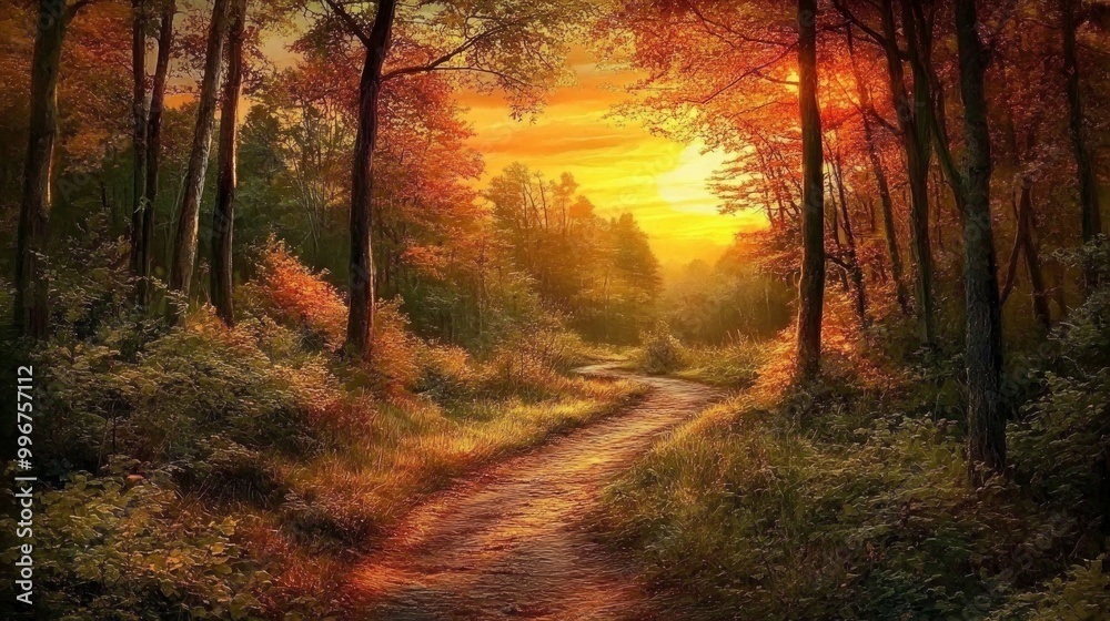 forest path bathed in the warm glow of sunset4 forest path bathed in the warm glow of sunset4