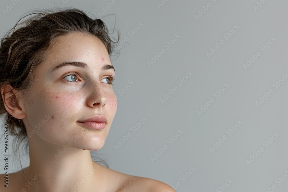 Elegant portrait of a woman. Facial skin showing acne, and no makeup Elegant portrait of a woman. Facial skin showing acne, and no makeup