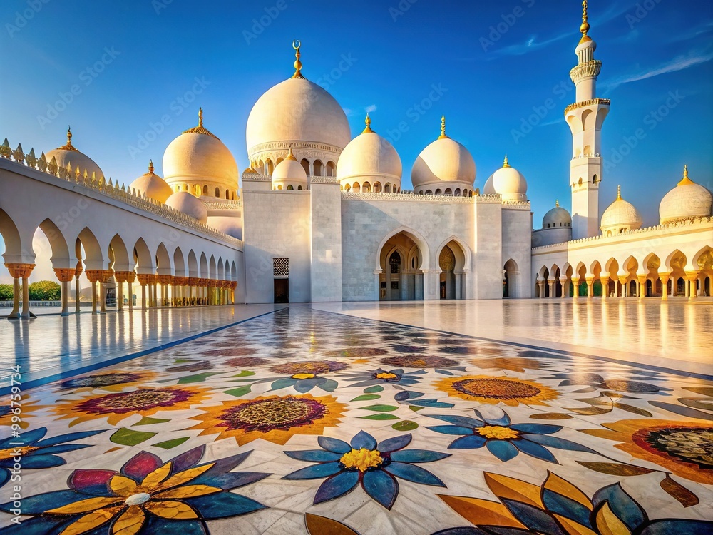 Emirates Patterns Intricately decorated mosque with Islamic geometric patterns and Arabic ...