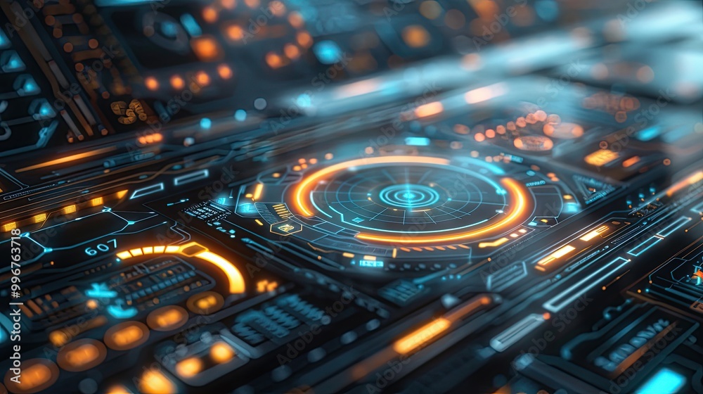 A futuristic touch screen interface with various applications and data streams A futuristic touch screen interface with various applications and data streams