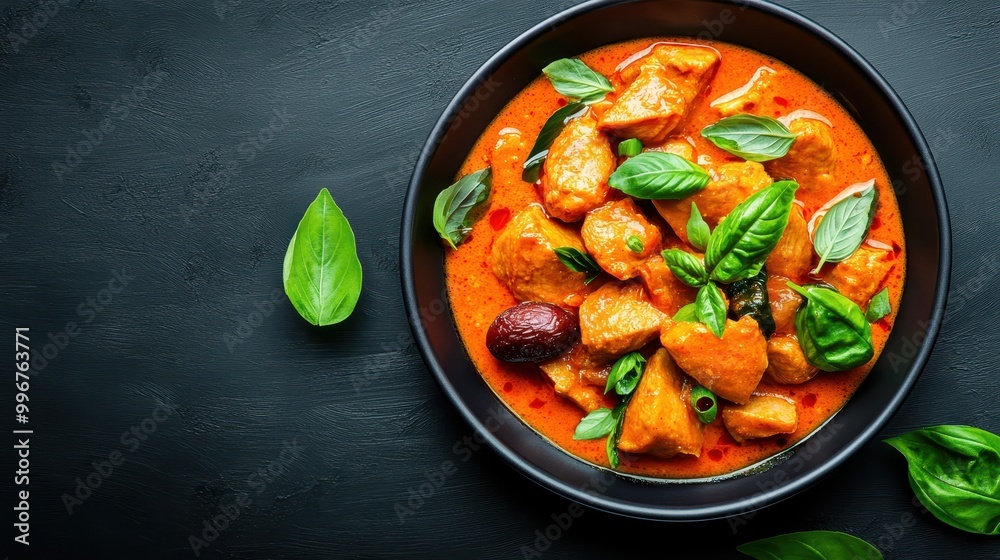 Colorful Duck Curry with Lychee and Basil Garnish