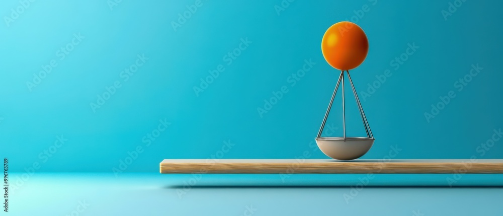 Surreal Scale Balance: Water, Ball, Dumbbell, Serene Atmosphere Surreal Scale Balance: Water, Ball, Dumbbell, Serene Atmosphere
