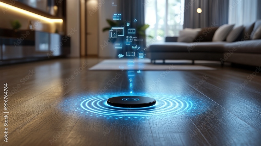 Smart home technology hub in a modern living room.