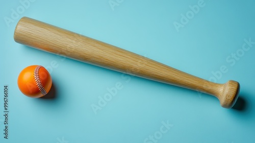 Baseball bat and ball on a blue background.