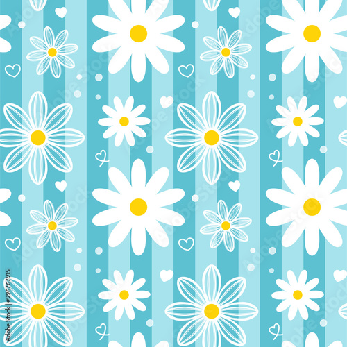 seamless pattern with camomiles snow flower pastel daisy