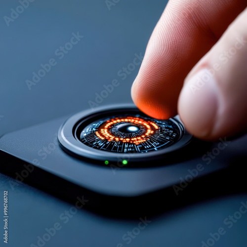 Close-up of Hand Pointing at Touch Control Screen with Smartphone photo