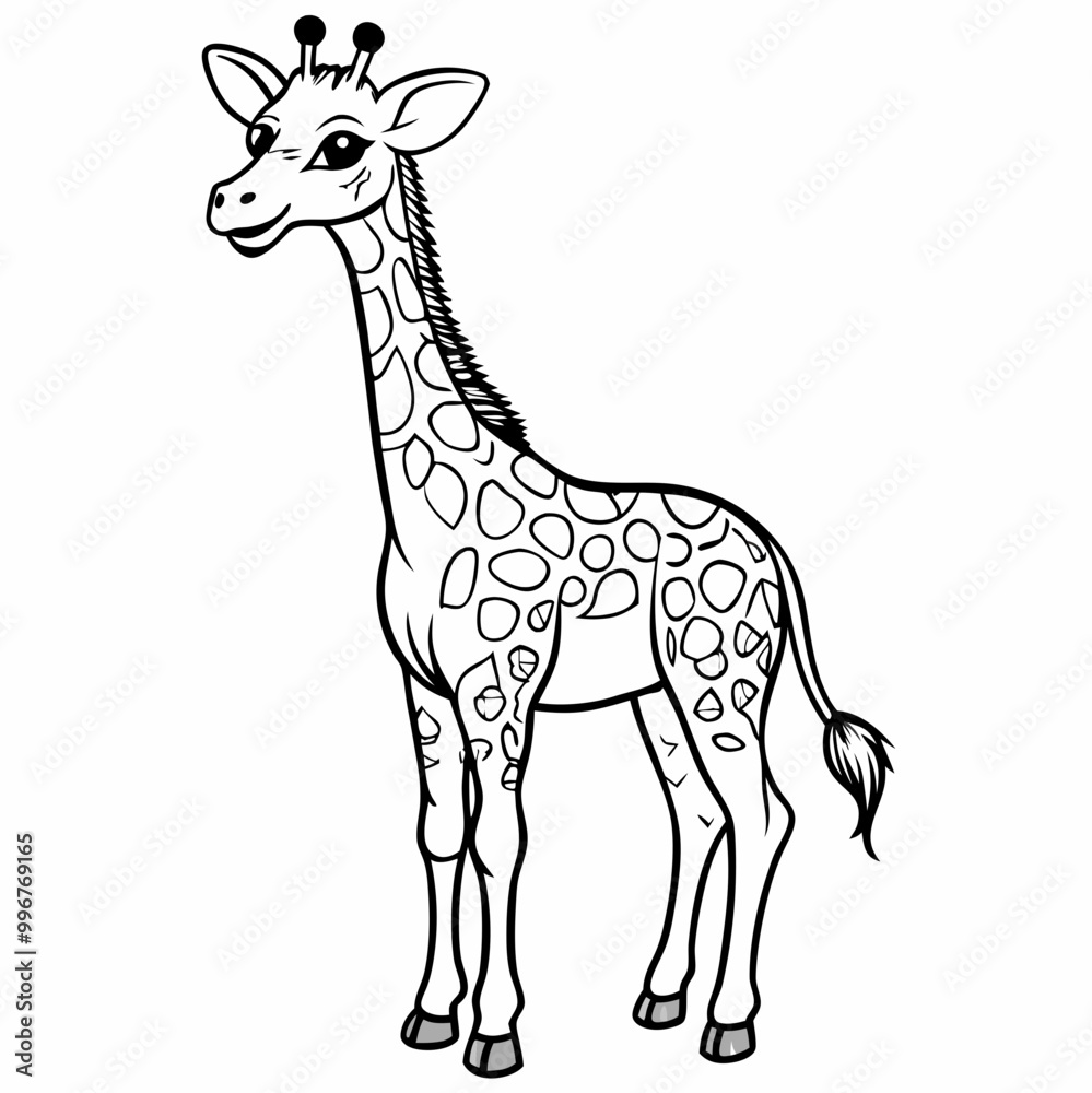 Obraz premium Friendly giraffe illustration in line art style on a white background 