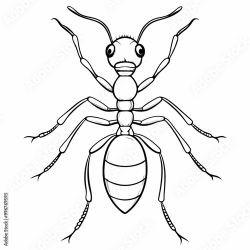 Ant illustration, detailed style, black and white