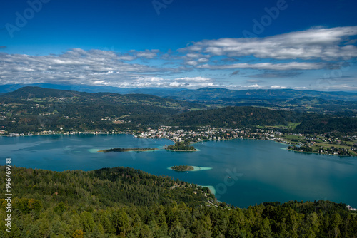 View Over Lake Woerthersee(Wörther See) And Village Poertschach In Carinthia In Austria photo