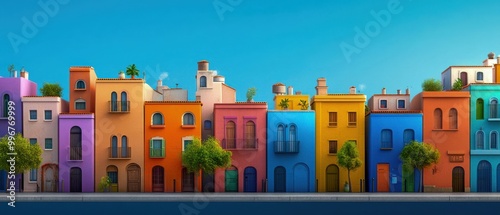 Vibrant Mediterranean Coastal Townscape with Brightly Colored Buildings