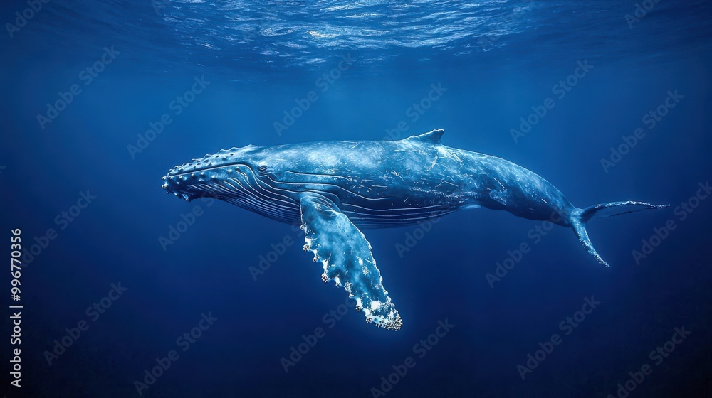 Obraz premium Humpback Whales Swimming Together in Deep Blue Ocean