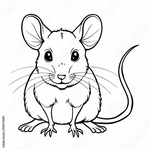 Mouse illustration, cute style, black and white 