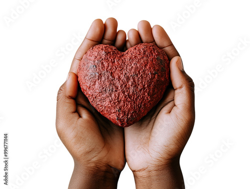 Hands holding a red heart on white background PNG transparent. photo