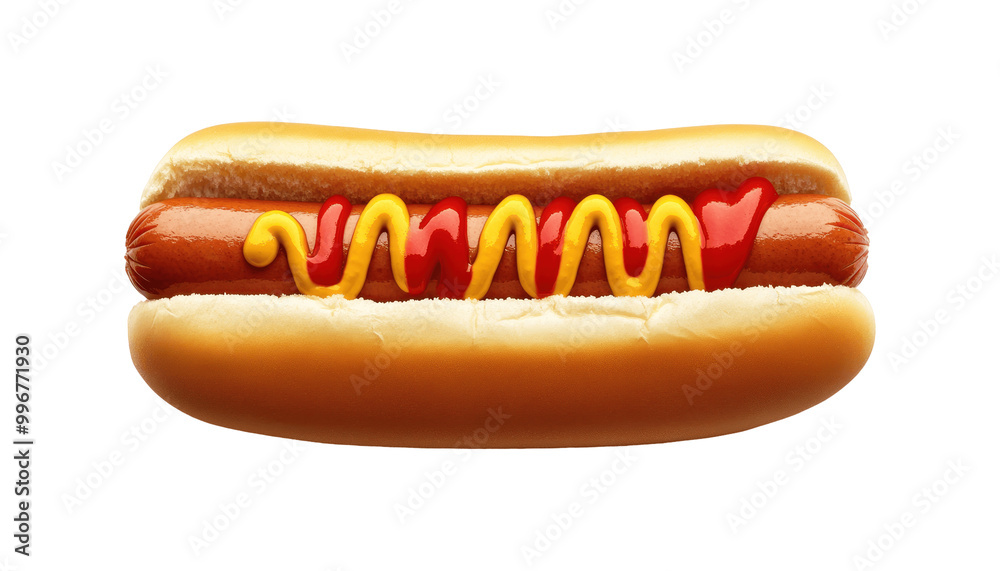 A hot dog in a bun with mustard and ketchup. A hot dog in a bun with mustard and ketchup.