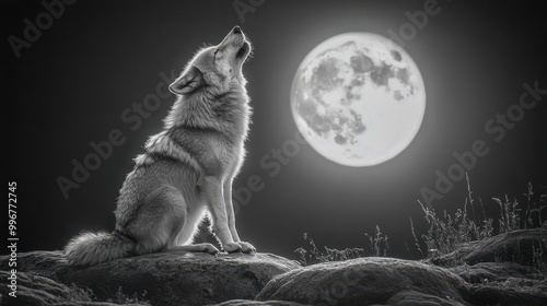 Wolf's Midnight Serenade Under a Full Moonlit Sky photo