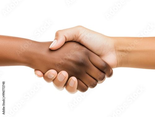 Two hands gripping tightly in a gesture of help and support on white background PNG transparent. photo