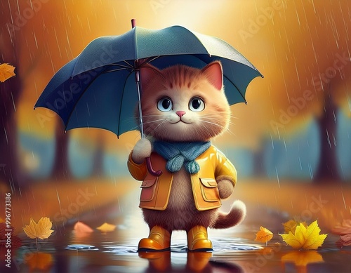 Cute Cartoon Cat Holding an...