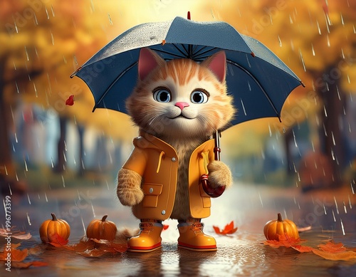 Cute Cartoon Cat Holding an...