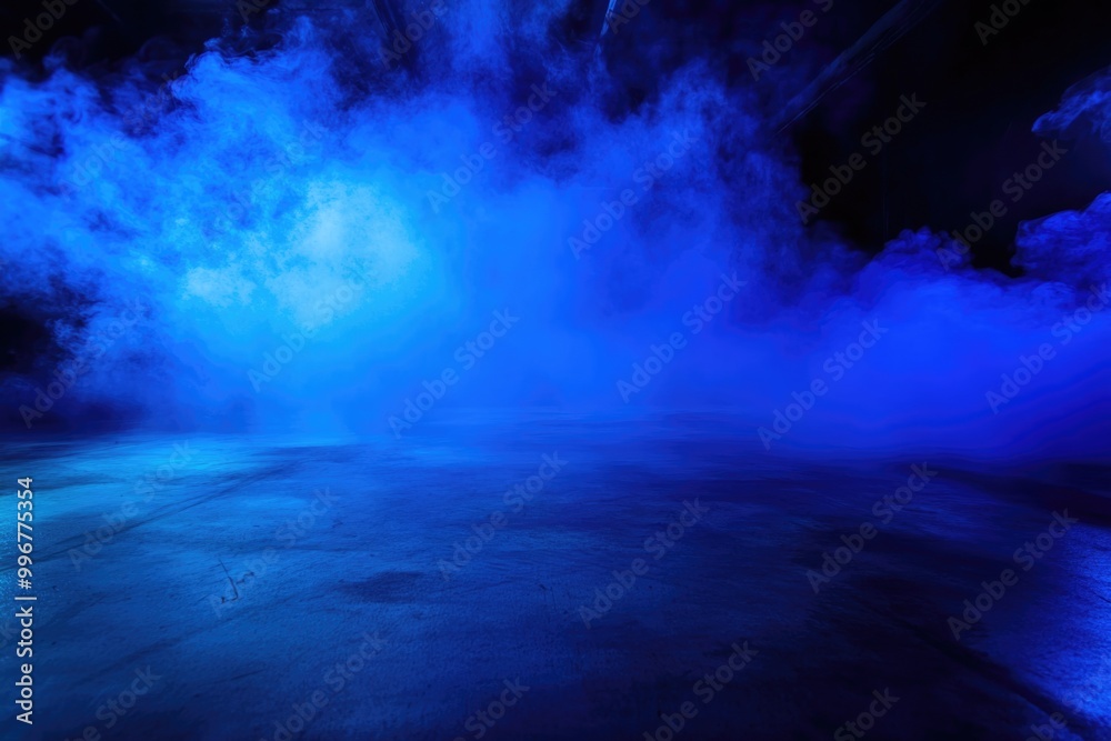 Obraz premium Mysterious Blue Smoke over Empty Floor - Eerie Atmosphere & Background for Design, Event Posters, or Theatrical Effects
