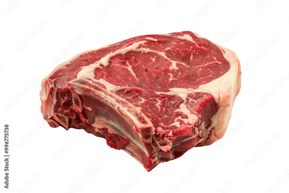 Obraz premium Fresh Raw Ribeye Steak Cut on White Background - High-Quality Meat for Cooking and Grilling