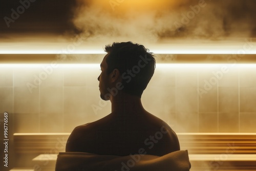 Back view of a man at the sauna