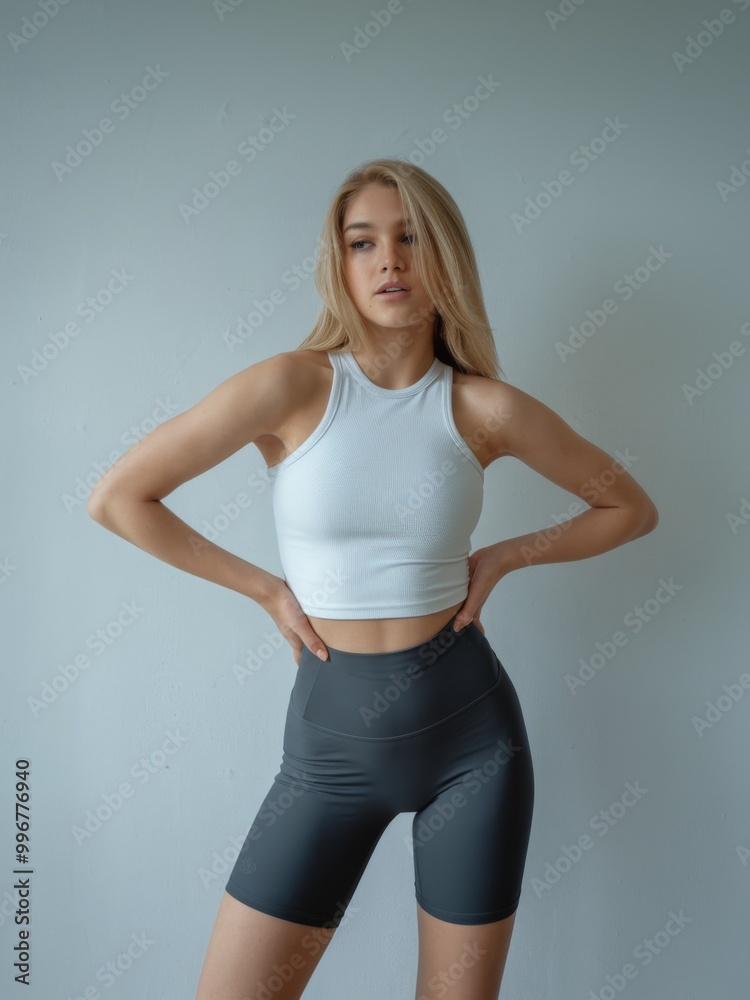 Athletic blond young woman posing Athletic blond young woman posing