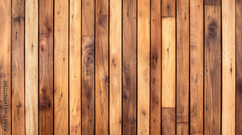 Wall with wood background. Texture of wooden panels made of vertical slats. Template for design empty room studio. Corrugated plank boards.