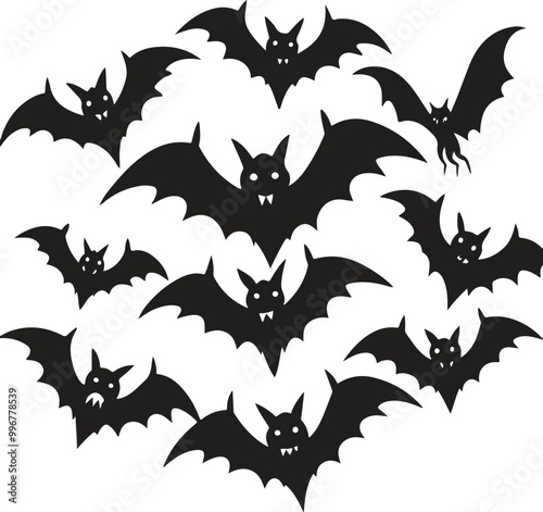 Flying Halloween bats on transparent background.