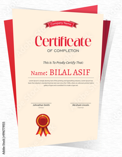 Certificate Template - Red and skin color Full edit and text 2024 