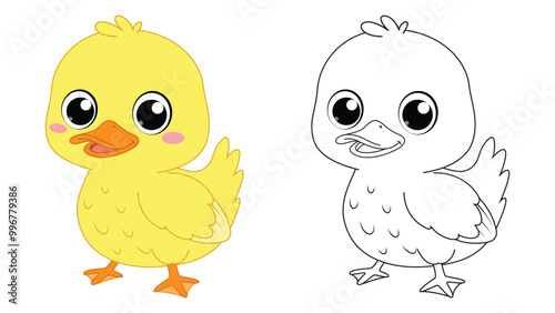 Cute duck cartoon coloring page for children education